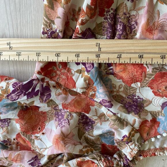 Torrid Georgette Eyelet Puff Sleeve Floral Top Women 1X Multicolor Smocked Waist - Picture 6 of 11